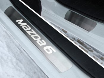 3 399 р. Накладки на порожки салона ТСС Тюнинг Mazda 6 GJ 1-ый рестайлинг седан (2015-2018) (лист шлифованный надпись Mazda). Увеличить фотографию 1