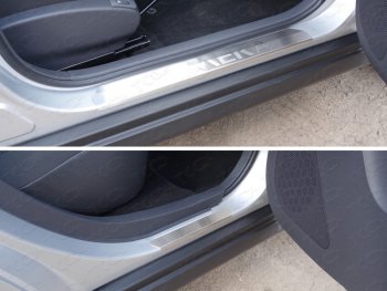 Накладки на пороги лист шлифованный надпись Almera, ТСС Тюнинг Nissan Almera седан G15 (2012-2019)  (лист шлифованный надпись Almera)