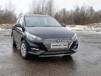 6 199 р. Рамка гос. номера ТСС Тюнинг  Hyundai Solaris  2 (2017-2020) (нержавейка). Увеличить фотографию 1