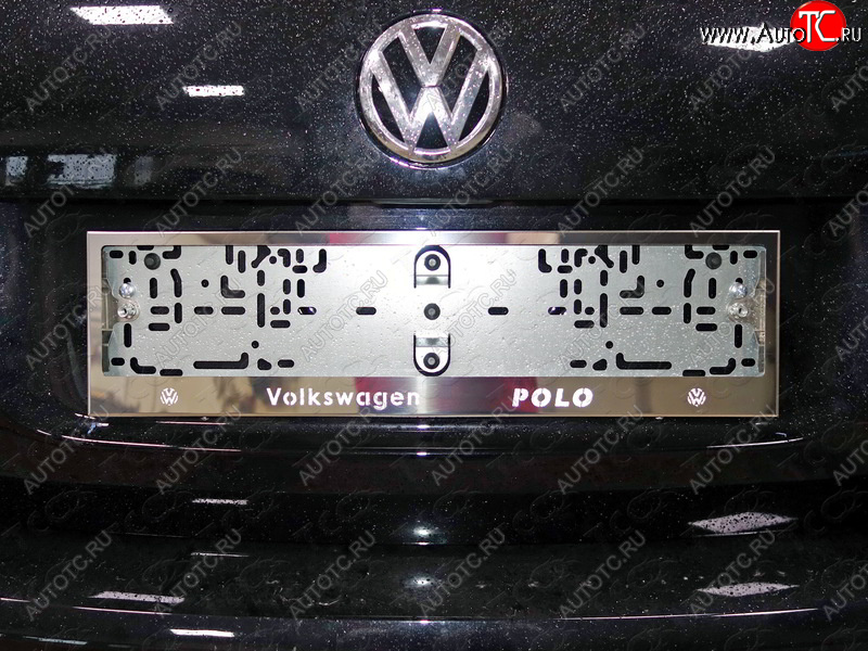 6 199 р. Рамка гос. номера ТСС Тюнинг  Volkswagen Polo  5 (2015-2020) (нержавейка)
