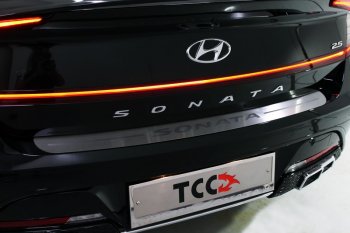 2 899 р. Накладка на задний бампер ТСС Тюнинг  Hyundai Solaris  2 (2020-2022) (Лист шлифованный, надпись Hyundai). Увеличить фотографию 1