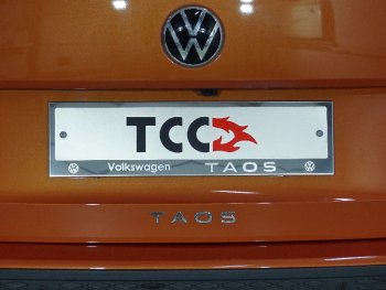 4 999 р. Рамка гос. номера ТСС Тюнинг  Volkswagen Taos (2020-2022) (нержавейка). Увеличить фотографию 1