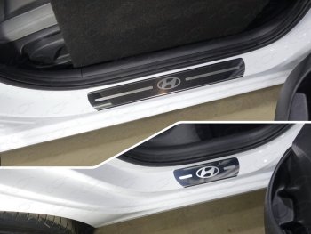 4 099 р. Накладки на пороги (4 шт) ТСС Тюнинг  Hyundai I30  3 PD (2017-2024) (лист зеркальный логотип Hyundai). Увеличить фотографию 1