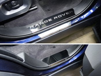 6 199 р. Накладки на пластиковые порожки салона ТСС Тюнинг  Land Rover Range Rover Sport  2 L494 (2013-2017) (Лист зеркальный надпись Range Rover). Увеличить фотографию 1