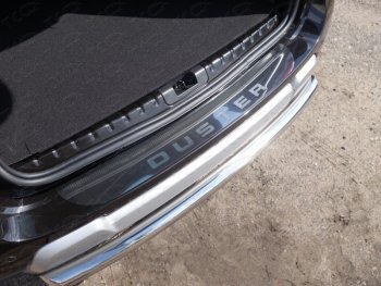 3 499 р. Накладка на задний бампер ТСС Тюнинг  Renault Duster  HS (2015-2021) (лист зеркальный надпись Duster). Увеличить фотографию 1