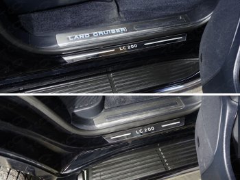 3 499 р. Накладки на пороги (4 шт) ТСС Тюнинг  Toyota Land Cruiser  200 (2015-2021) (лист зеркальный надпись LC 200). Увеличить фотографию 1