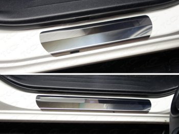 3 499 р. Накладки на пороги лист зеркальный черный, ТСС Тюнинг  Toyota Hilux  AN120 (2020-2024) (черный). Увеличить фотографию 1