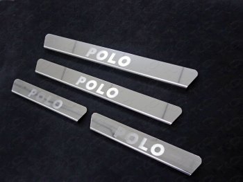Накладки на пороги лист зеркальный надпись Polo 4 шт, ТСС Тюнинг Volkswagen Polo 5 хэтчбек рестайлинг (2015-2020)  (лист зеркальный надпись Polo)