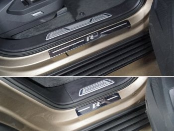 3 699 р. Накладки на пороги (4 шт) ТСС Тюнинг Volkswagen Touareg CR (2018-2024) (лист зеркальный надпись R-Lin). Увеличить фотографию 1