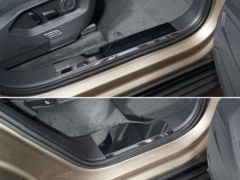 4 299 р. Накладки на пластиковые пороги (4 шт) ТСС Тюнинг  Volkswagen Touareg  CR (2018-2024) (Лист зеркальный). Увеличить фотографию 1