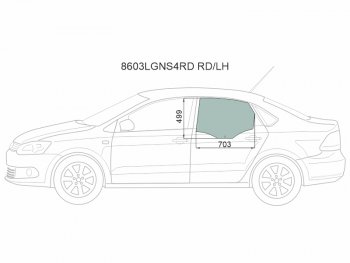 2 379 р. Стекло боковое опускное (Сзади Слева Цвет зеленый) Skoda Rapid 20-  Volkswagen Polo 09-20 (8603LGNS4RD RD/LH). Увеличить фотографию 1