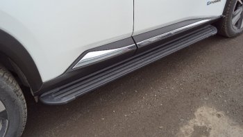 Пороги алюминиевые с пластиковой накладкой ТСС Тюнинг Nissan X-trail 4 T33 дорестайлинг (2021-2024)  (карбон серебро)