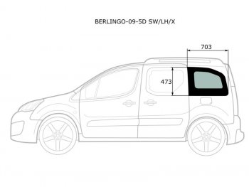 2 049 р. Стекло кузова боковое (не опускное) (Слева Цвет зеленый) Citroen Berlingo 08-22  Peugeot Partner 0 (BERLINGO-09-5D SW/LH/X). Увеличить фотографию 1