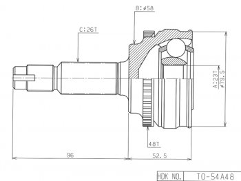 4 499 р. Шрус наружный TOYOTA COROLLARUNXOPARAV4 CA2#SV50ALLIONWISH 4WD 1ZZ 4WD1AZ-FSE3ZZ(euro) 00-05 (TO-054A48). Увеличить фотографию 1