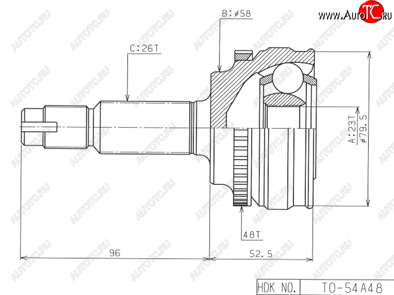 4 499 р. Шрус наружный TOYOTA COROLLARUNXOPARAV4 CA2#SV50ALLIONWISH 4WD 1ZZ 4WD1AZ-FSE3ZZ(euro) 00-05 (TO-054A48)