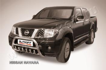 Защита переднего бампера кенгурятник d76 низкий с защитой картера Slitkoff Nissan Navara 2 D40 дорестайлинг (2004-2010) ()