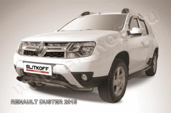 9 999 р. Защита переднего бампера (нержавейка, волна 57) Slitkoff  Renault Duster  HS (2015-2021) рестайлинг (с окраской в черный цвет). Увеличить фотографию 1