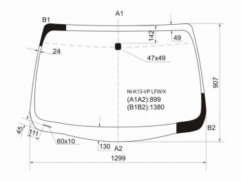 6 349 р. Стекло лобовое Nissan March 10-22  Micra 10-20 (NI-K13-VP LFW/X). Увеличить фотографию 1