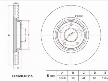 3 079 р. Передний тормозной диск(Ø319.6) SAT  Nissan Juke  1 YF15 - Sentra  6. Увеличить фотографию 1