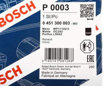 1 499 р. Фильтр масляный VOLVO 6FL,7FL,10FL,12F,12FH,12FL,16FL BOSCH (0451300003). Увеличить фотографию 4