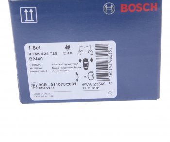 2 469 р. Колодки тормозные передние (4шт.) BOSCH  Hyundai Santa Fe  SM (2000-2012), Hyundai Trajet (1999-2008), KIA Sorento ( BL,  XM,  MQ4) (2002-2022). Увеличить фотографию 4