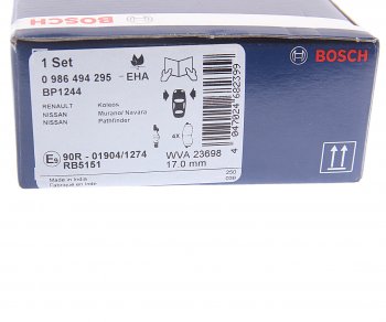 3 089 р. Колодки тормозные передние R17 (4шт.) BOSCH Nissan Navara 2 D40 дорестайлинг (2004-2010). Увеличить фотографию 4