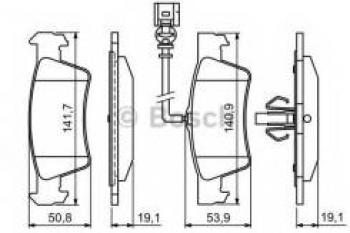 4 199 р. Колодки тормозные задние с датчиком (4шт.) BOSCH Volkswagen Transporter T5 дорестайлинг (2003-2009). Увеличить фотографию 1