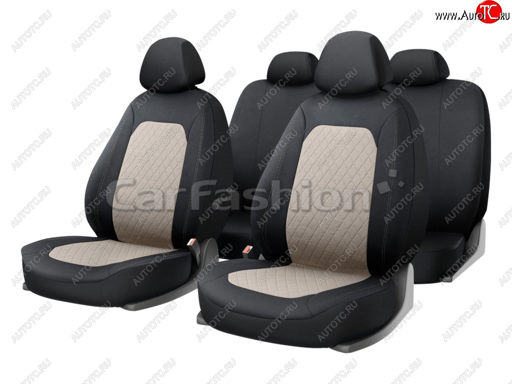 1 339 р. Универсальные чехлы сидений (майка, 11 предм., полиэстер) Cross CARFASHION Opel Agila A (2000-2007) (черно-бежевые )