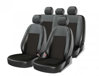 Универсальные чехлы сидений (майка, 11 предм., экокожа-жакард) Atom Jacquard Small CARFASHION Scania 3-Series  шасси (1987-1996)  (черные)