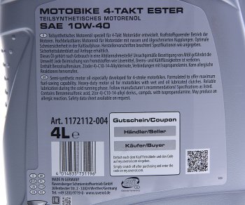 6 949 р. Масло моторное для 4-х тактных двигателей ESTER 4T 10W40 псинт.4л RAVENOL (1172112-004). Увеличить фотографию 2