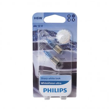 2 389 р. Лампа 12V H6W BAX9s блистер (2шт.) 3100K White Vision Ultra PHILIPS (12036wvu2бл). Увеличить фотографию 1