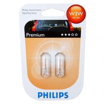 131 р. Лампа 12V W3W W2.1x9.5d блистер (2шт.) PHILIPS (12256b2). Увеличить фотографию 1