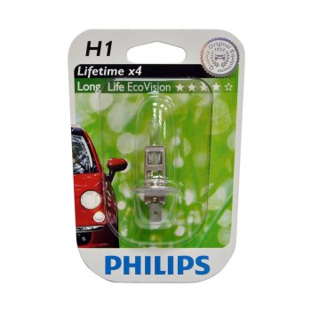 489 р. Лампа 12V H1 55W P14.5s блистер (1шт.) Long Life Eco Vision PHILIPS (12258llecob1). Увеличить фотографию 1