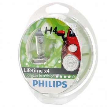 1 299 р. Лампа 12V H4 6055W P43t бокс (2шт.) Long Life Eco Vision PHILIPS (12342llecos2). Увеличить фотографию 1