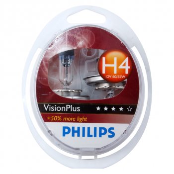 1 499 р. Лампа 12V H4 6055W P43t +60% бокс (2шт.) Visionplus PHILIPS (12342vps2). Увеличить фотографию 1