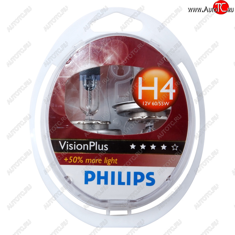 1 499 р. Лампа 12V H4 6055W P43t +60% бокс (2шт.) Visionplus PHILIPS (12342vps2)