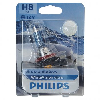 3 199 р. Лампа 12V H8 35W PGJ19-1 блистер (1шт.) White Vision Ultra PHILIPS (12360wvuбл). Увеличить фотографию 1