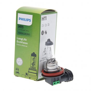 1 179 р. Лампа 12V H11 55W PGJ19-2 Long Life Eco Vision PHILIPS (12362llecoc1). Увеличить фотографию 1