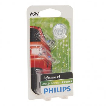 269 р. Лампа 12V W5W T10W W2.1x9.5d блистер (2шт.) Long Life Eco Vision PHILIPS (12961llecob2). Увеличить фотографию 1