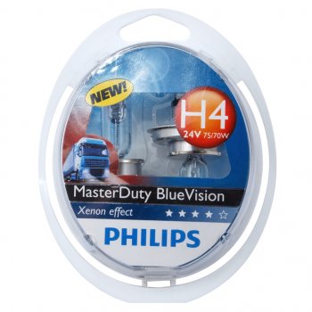 2 999 р. Лампа 24V H4 7570W P43t бокс (2шт.) Master Duty Blue Vision PHILIPS (13342mdbvs2). Увеличить фотографию 1