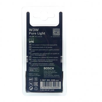 156 р. Лампа 12V W3W W2.1х9.5d блистер (2шт.) Pure Light BOSCH (1987301028). Увеличить фотографию 2