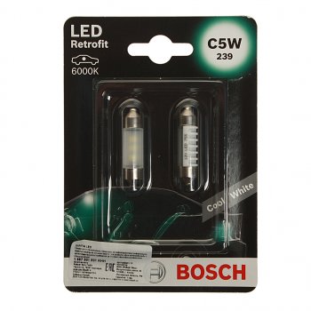 449 р. Лампа светодиодная 12V C5W SV8.5-8 двухцокольная блистер (2шт.) LED Retrofit BOSCH (1987301501). Увеличить фотографию 1