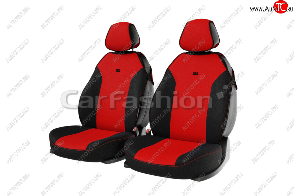 1 199 р. Универсальные чехлы сидений (майка, 4 предм., полиэстер) Bingo Front CARFASHION Seat Leon 1P хэтчбэк 5 дв. рестайлинг (2009-2013) (черно-красный)
