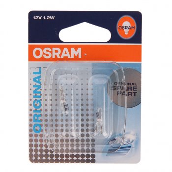 119 р. Лампа 12V W1.2W W2x4.6d блистер (2шт.) OSRAM (2721-02b). Увеличить фотографию 1