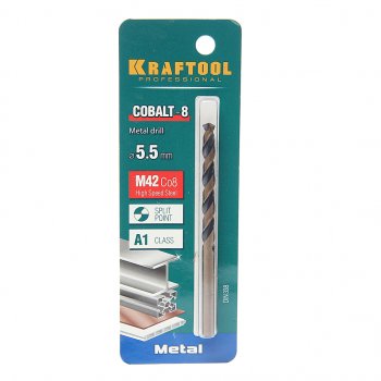 229 р. Сверло по металлу 5.5х93мм HSS Cobalt KRAFTOOL (29656-5.5). Увеличить фотографию 1