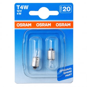 151 р. Лампа 12V T4W BA9s блистер (2шт.) OSRAM (3893-02b). Увеличить фотографию 1