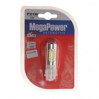 349 р. Лампа светодиодная 12V P277W W2.5*16q 6000K 5 светодиодов блистер (1шт.) MEGAPOWER (57374wбл). Увеличить фотографию 1