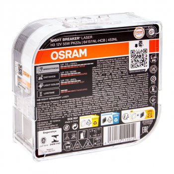 2 399 р. Лампа 12V H3 55W PK22s +150% 3400K бокс (2шт.) Night Breaker Laser OSRAM (64151nl2(euro)). Увеличить фотографию 2