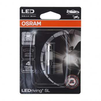 519 р. Лампа светодиодная 12V C5W SV8.5-8 36мм двухцокольная блистер (1шт.) OSRAM (6418dwpбл). Увеличить фотографию 1