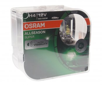 1 589 р. Лампа 12V H4 6055W P43t-38 +30% 3000K желтая бокс (2шт.) All Season Super OSRAM (64193als-hcb). Увеличить фотографию 1